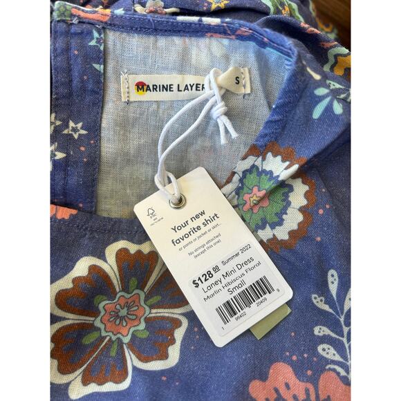 Marine Layer Laney Dress Women Small Blue Purple Marlin Hibiscus Floral Mini NWT - Picture 14 of 16